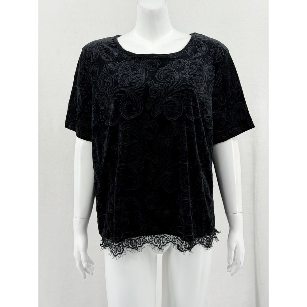 Moda Top Womens XXL Black Velvet Lace Trim Whimsigoth Holiday Elegant Occasion